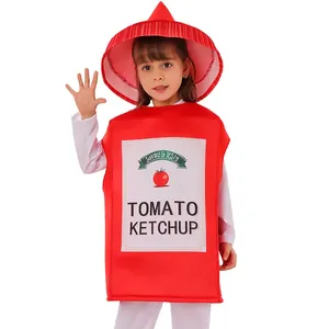 Comida papel salsa de tomate Cosplay rojo Top salsa de mostaza traje divertido para chico Halloween