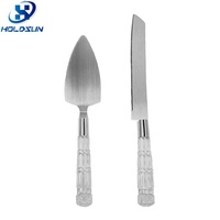 Individuelles Logo Lebensmittelechtes 2-teiliges Edelstahl Luxus Hochzeitstortenbesteck-Set mit Kristallgriff für Ihren Besonderen Tag