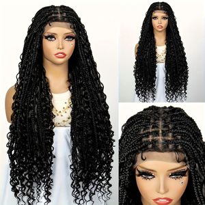 Nouvelle Perruque Synthétique Tressée Sans Nœuds Faite à la Main, Dentelle Frontale Complète, Qualité Supérieure, Style Africain Élégant, 36 pouces, Bohème, Grande/Petite Taille - Product Image 5