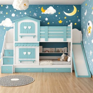 Cama Infantil Personalizada JINS de MDF con Tobogán, Cama Superior e Inferior, Diseño de Castillo de Princesa Rosa, Cama Tipo Casa de Árbol para Dormitorio, Cómoda - Product Image 4