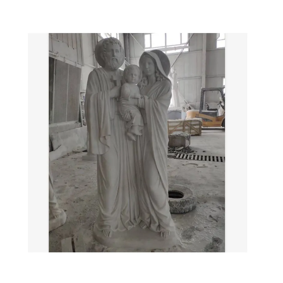 Escultura de mármol blanco tallado a mano, tamaño real, Santa Familia