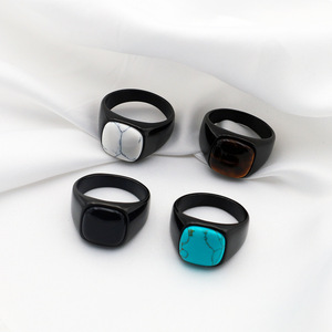 Geometric Multi Color Gemstone <b>Titanium</b> Steel <b>Ring</b> Unisex Fashion Jewelry Gift Bezel Setting - Product Image 4