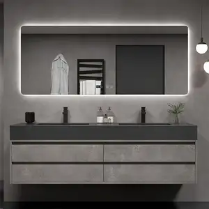 MOONTOP akıllı ayna kase ile katı ahşap modern havza seti havza iki 72 inç doubl lavabo banyo vaniti
