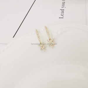 Sang trọng au585 bất 14k vàng rắn kim cương Bông tai bán gắn kết cho trang sức ngọc trai thiết lập au585 vàng phát hiện đối với trang sức làm - Product Image 3