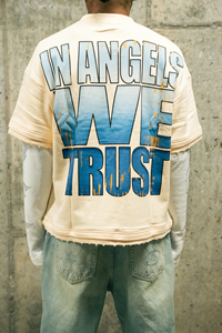 T-shirt in cotone Yingling con strass e pannello waffle, a maniche lunghe da uomo, vestibilità ampia, stampa DTG, all'ingrosso - Product Image 2