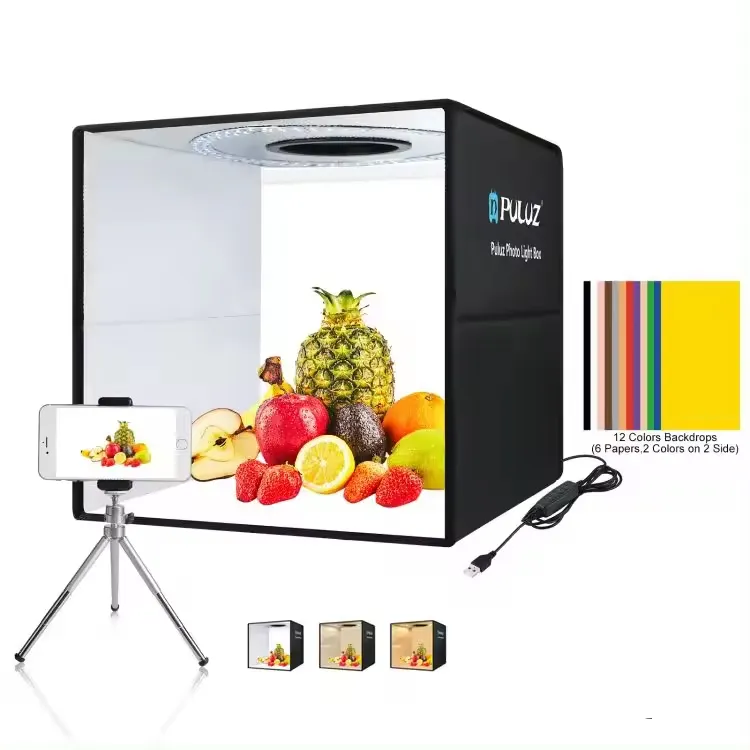 Hot Selling Light Box Puluz 40cm Foldable Ring Light Usb Photo Studio With 12 Free Backdrops For Product Photography Accessories