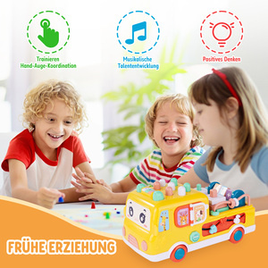 Bus musical éducatif multifonctionnel avec jeu de marteau et engrenages rotatifs, jouet d'éveil pour tout-petits - Product Image 4