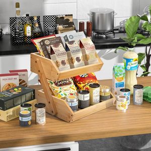 Cesta de frutas de bambú de 2 niveles, organizador de almacenamiento para encimera de cocina, soporte para condimentos y verduras, organizador de escritorio, forma rectangular - Product Image 3