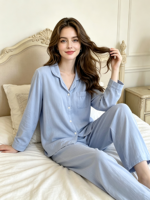 Ensemble de pyjama pour femmes en viscose de bambou et coton, manches longues et pantalon long, nouveau style pour le printemps, l'été et l'automne, vêtements de détente haut de gamme pour femmes
