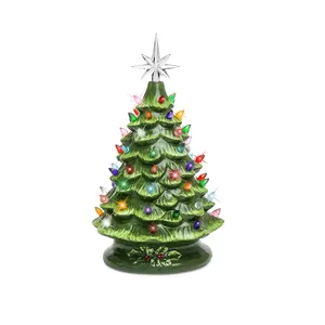 mini small hand painted ceramic christmas xmas artificial tree decoration ornament with led lights