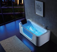 Baignoire de massage en acrylique, spa d'hydrothérapie avec panneau en verre transparent, lumière LED et jet cascade pour la maison, l'hôtel, la villa
