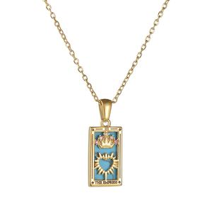 Collar de Acero Inoxidable para Mujer, Cartas de Tarot Retro, Diamante, Goteo, Aceite, Tarjeta Cuadrada, Caballero, <span class=keywords><strong>Mago</strong></span>, Reina - Product Image 6