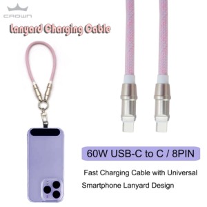 Fashion 2 1 Phone Lanyard Nylon Braid <strong>Shielding</strong> Pd60w Type-<strong>C</strong> 8PIN Zinc Alloy Lock Halter Neck Wrist Mobile Phone Accessories - Product Image 2