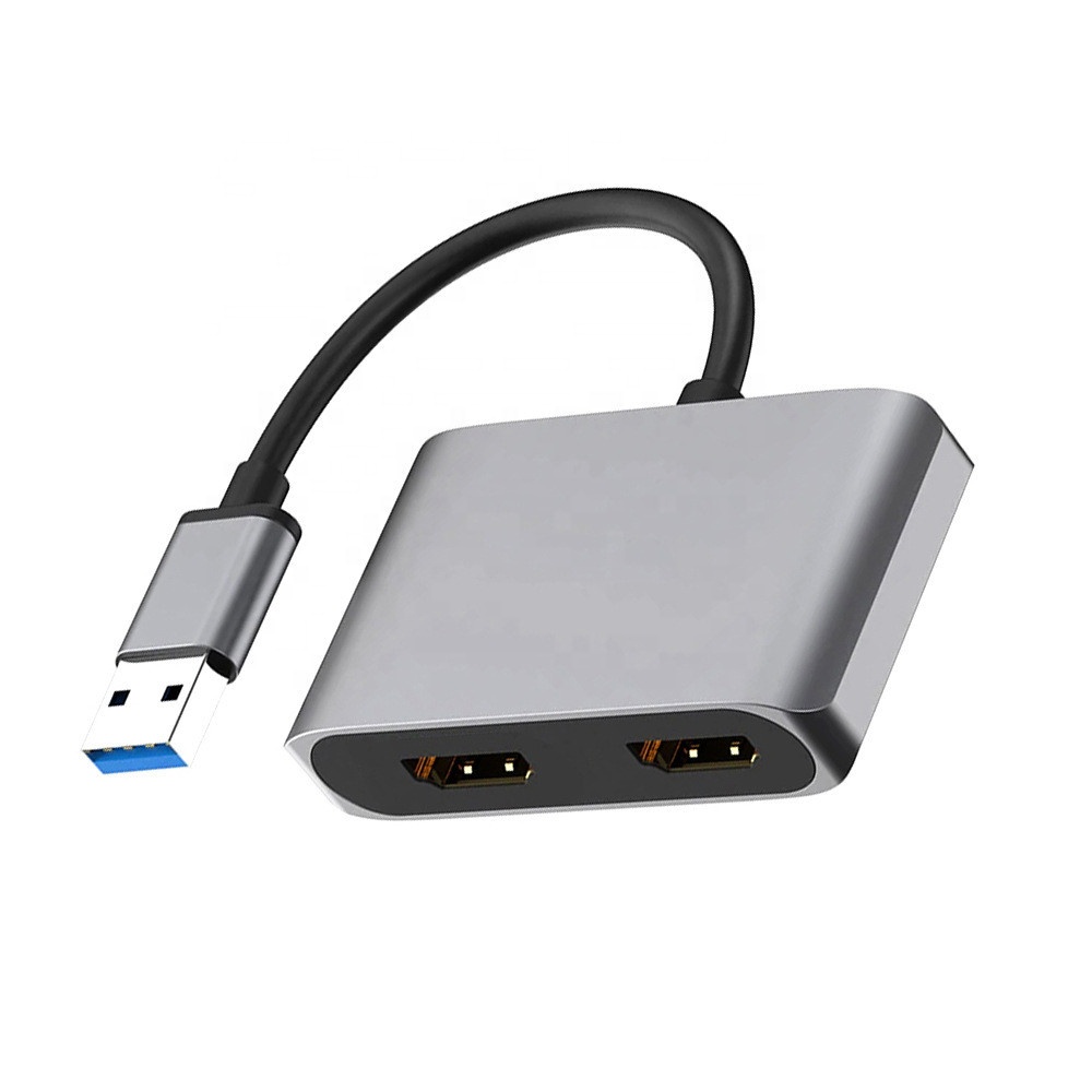 Adaptor USB 3.0 Ke Dual HDMI-Kartu Video & Grafis Eksternal-Adaptor Tampilan Monitor Ganda USB Tipe A Ke HDMI