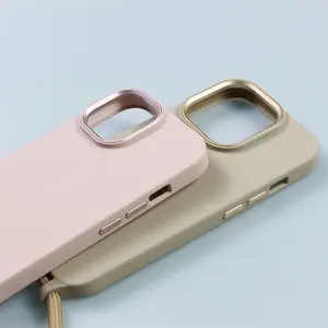 Cross Body Pink Liquid Silicone Shockproof Protective Phone Cover With Lanyard