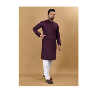 Nueva colección para hombre Kurta pijama algodón rayón con bordado de secuencia pesada trabajo algodón Kurta pijama - Product Image 1