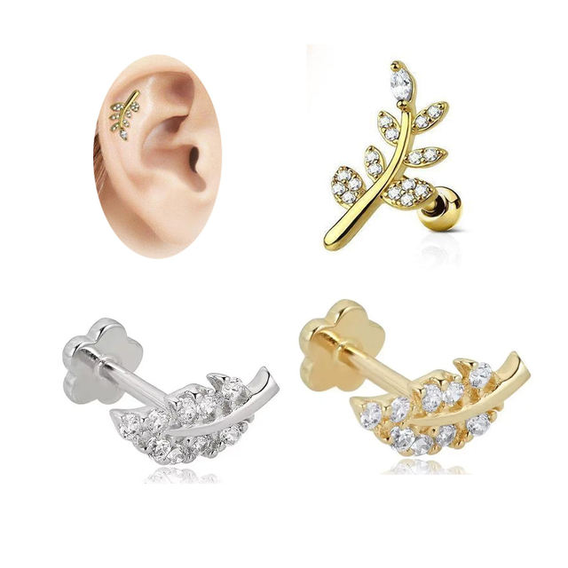 Helix Piercing Leaf Cartilage Helix Conch Earrings Fashion Jewelry for Women Men Tragus Labret Flat Back Top Sale Earring