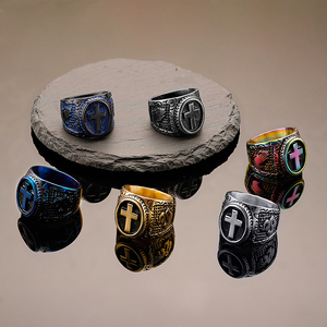 Le fabricant de bijoux chinois produit des bijoux à la mode en acier inoxydable 316L Logo Circular Rock Ring - Product Image 2