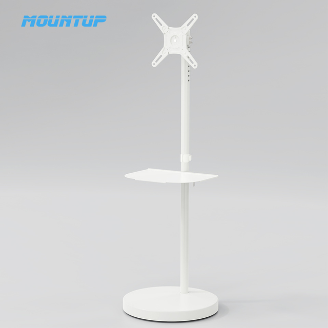 17-42 Inch White Universal TV Mount & Cart Tilt Rotation Floor Monitor Stand for Living Room & Studio