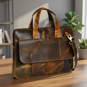Maletín para Portátil de Cuero Genuino BS INTERNATIONAL, Estilo Coreano, Ligero, Gran Capacidad, Impermeable, con Correa para Hombro - Product Image 1