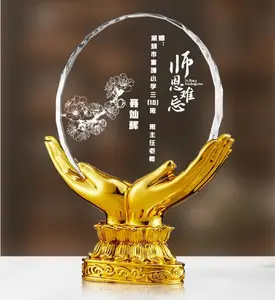 Resin Gold Hands With Clear Crystal Circle Plaque Award Trophy MH-NJ0326