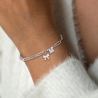 Bracelet tendance en acier inoxydable avec pendentif lettre et nœud incrusté de zircons, bijou cadeau pour l'anniversaire des femmes