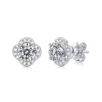 Anting Perak S925 CANNER 0.5 Karat Anting Moissanite Perhiasan Telinga Model Bunga Tren Fashion