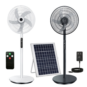 Ventilateur sur pied à énergie solaire 16 pouces AC/DC avec télécommande pour la maison, le bureau, certifié CE RoHS, métal+ABS, 25W - Product Image 1