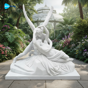 ギリシャ彫刻 キューピッドとプシュケ 手作りの白い大理石彫刻 屋外庭園・墓地用 - Product Image 3