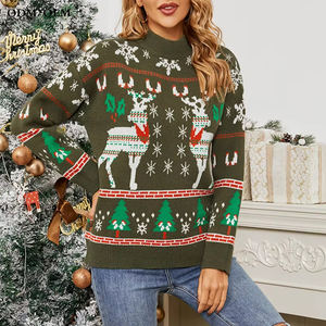 เสื้อไหมพรมถักขายส่งสำหรับผู้หญิง เสื้อกันหนาวคริสต์มาสเนื้อนุ่ม อุ่นสบาย ทรงหลวม เสื้อถักสำหรับฤดูใบไม้ร่วงและฤดูหนาว แขนยาว - Product Image 1