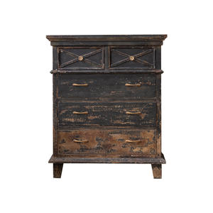 アメリカンヴィンテージ無垢材キャビネット寝室用アクセントマルチドロワー収納キャビネットヨーロッパ多機能ブラックキャビネット - Product Image 6