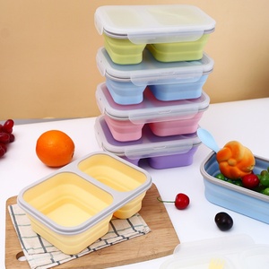 Silicone Food Storage Collapsible Containers Heat in Microwave 2 <b>Compartment</b> Folding Silicon Bento <b>Lunch</b> <b>Box</b> With Lid - Product Image 5