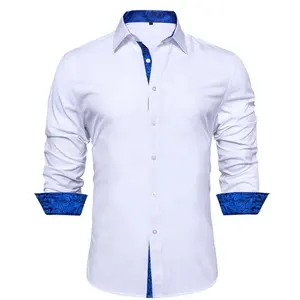 高大奢华真丝衬衫定制字母组合印花长袖白色纽扣衬衫男装待售