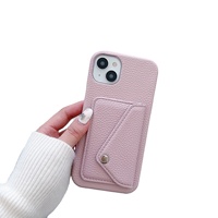 Pour iphone 14/15/16/17 Series Lychee Pattern Card case Phone case Solid Color Trendy Phone case with a Small Bag to Coins