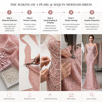 Schulterfreies Abendkleid in Staubigem Rosa Meerjungfrauenstil Luxuriös Handbestickt mit Perlenketten Tüll Formelles Kleid für Hochzeitsgäste Abschlussball Party