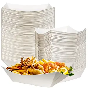 一次性白色牛皮纸船纸食品托盘食品包装船盒用于零食纸食品托盘