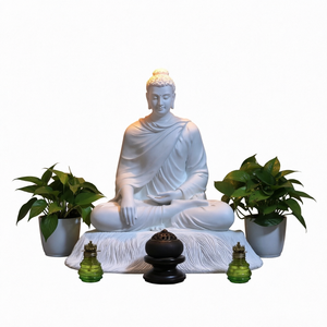 Estatua de Buda de Mármol Blanco, Escultura de Meditación Sentada, Figura de Piedra Hecha a Mano para Decoración de Vestíbulo de Hotel o Santuario - Product Image 1