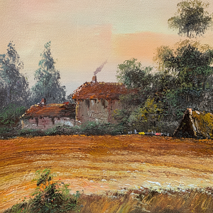 Dipinto a Olio 100% Fatto a Mano in Stile Art Déco 20 In24, Design Classico di Campo su Tela Nera, Astratto per Decorazione Murale - Product Image 1