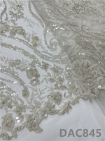 Tissu en dentelle florale, dentelle de mariée française, perles brodées, tissu en maille, 100% polyester élastique pour robes de mariage/de soirée