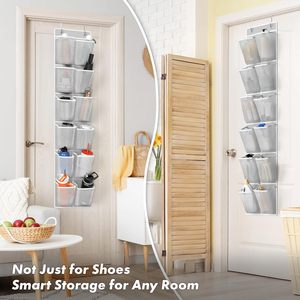Simple Houseware 24 Pocket Over Door Shoe Organizer Grey 2 Pack Lightweight <b>Hook</b> Type Storage Rack for Shoes - Product Image 6