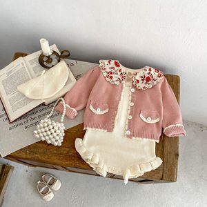 Nuovo Cappotto Autunnale Squisito in Cotone Lavorato a Maglia a Contrasto Colore, Monopetto con Bordo Ondulato e Bordo a Orecchio di Legno, Tinta Unita per Bambine - Product Image 2