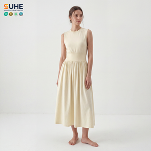 เดรสผู้หญิง SUHE แขนกุด คอกลม ทรงเอไลน์ ผ้าฝ้าย 100% สีพื้น ระบายอากาศได้ดี สวมใส่สบายๆ ในชีวิตประจำวัน - Product Image 1