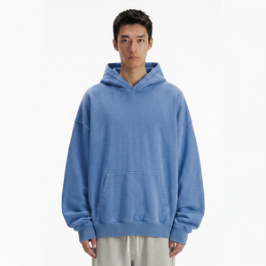 Sudadera con Capucha Extra Grande para Hombre, Azul Sólido, Algodón French Terry, Estilo Casual, con Bolsillos, Corte Regular - Product Image 1