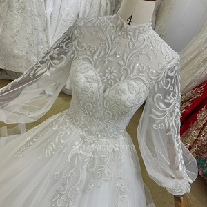 Shiny Tulle Modern Floor-Length Appliques Wedding Dress <b>Sequin</b> Beading Lace Ball Gown Bride Lsbh30 - Product Image 3