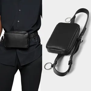 Pochete de couro pu personalizada vegan, bolsa de cintura preta masculina
