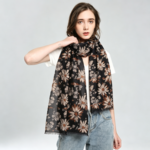 Bufanda Retro con Estampado de Margaritas para Mujer, Chal Vintage con Patrón Floral en Capas, Suave, Ligero, Largo, con Flecos - Product Image 1