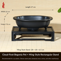 Pot de fleurs en résine, design minimaliste rustique et épuré, à trois pieds, en forme de lotus, bassin peu profond, contrôle des racines, grand format pour jardin et maison