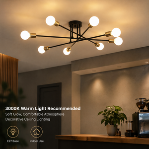 Lámpara de Techo Moderna Sputnik Negra y Dorada, Bombilla E27, Montaje en Superficie, Iluminación Decorativa para Interiores, Sala de Estar, Comedor - Product Image 4