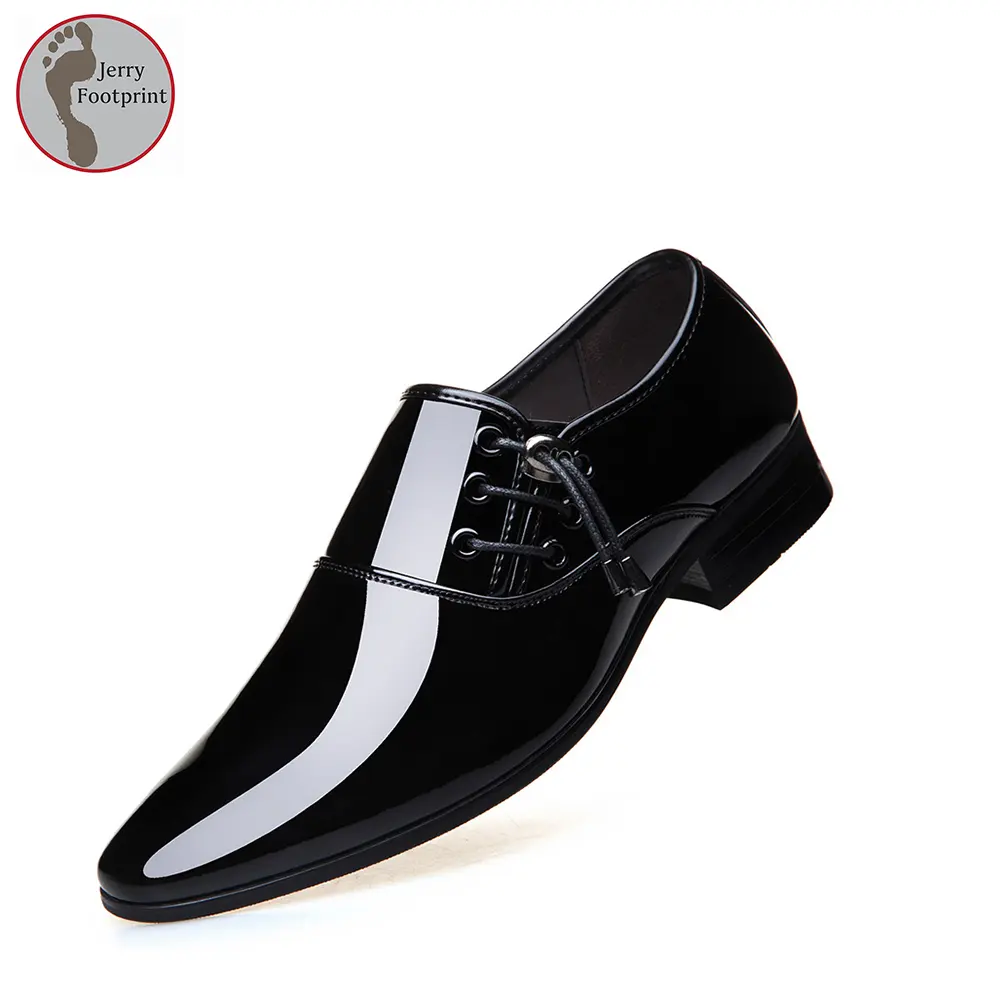 Spring Men'S Business Glossy Inner Heightening Hollow Breathable Pointed Wedding Shoes Shiny Patent Leather Shoes For Tuxedo