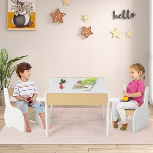 Set Tavolo e Sedie 3 in 1 per <span class=keywords><strong>Bambini</strong></span>, Tavolo in <span class=keywords><strong>Legno</strong></span> con Piano Rimovibile, Lavagna e Vano Portaoggetti per Giochi e Disegno - Product Image 4
